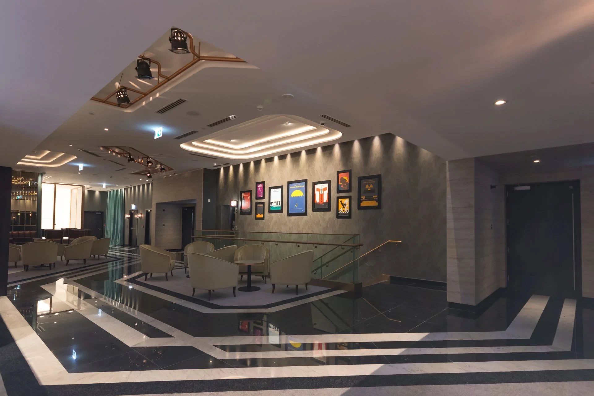 Modern lounge area at VOX Cinemas Al Jimi Mall, Al Ain.