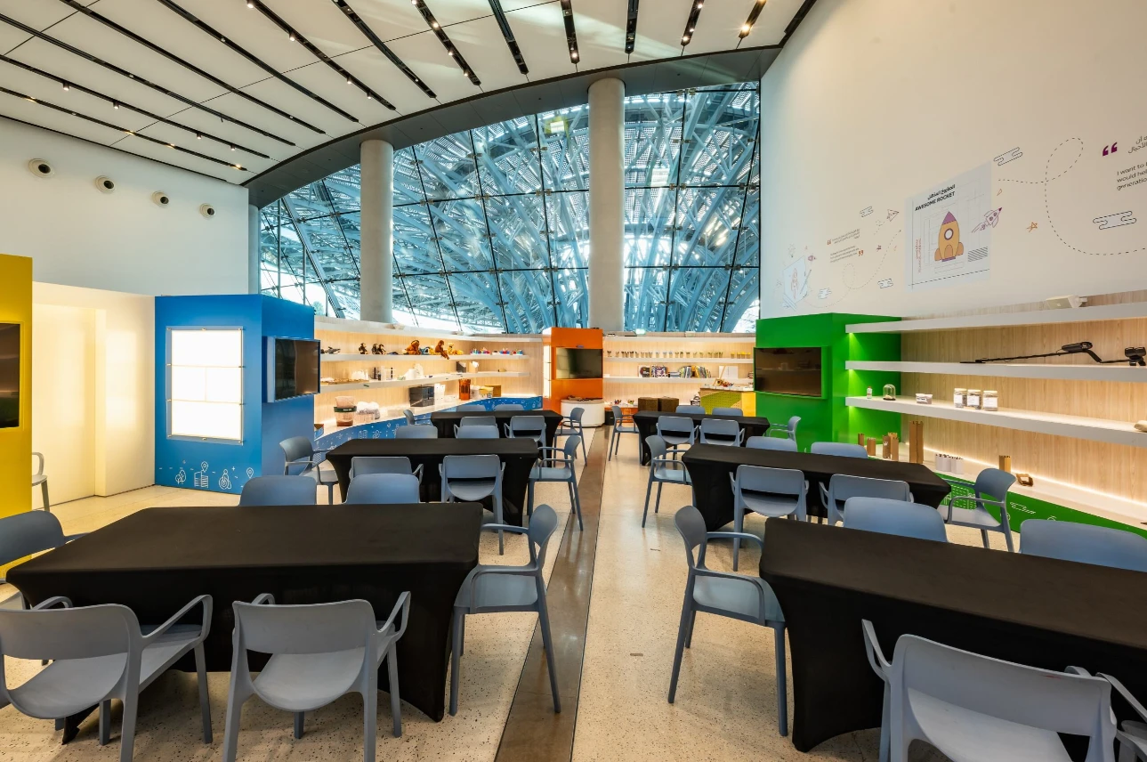 Terra Learning Lab at Expo City Dubai with colorful displays.