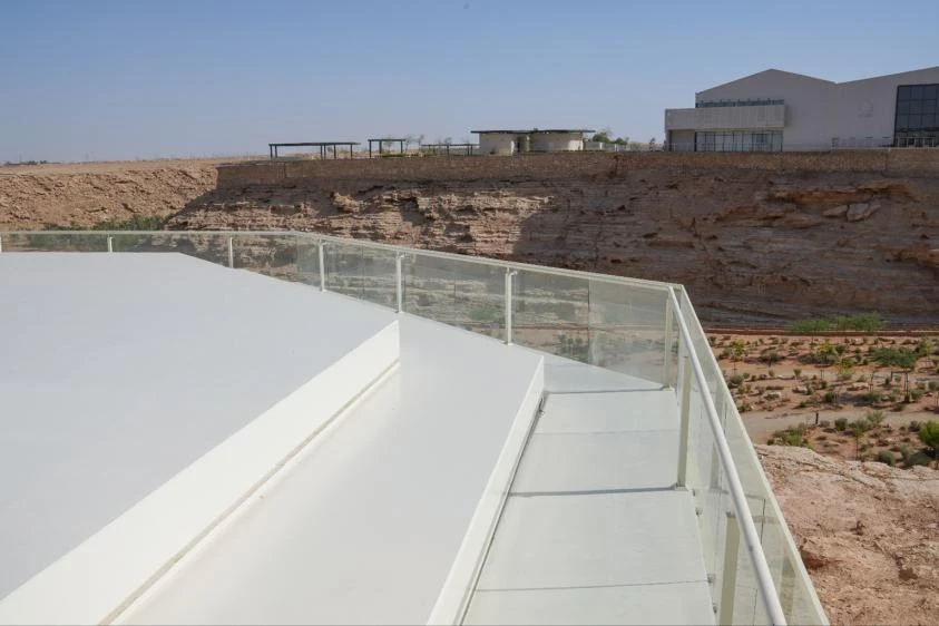 Jax District Riyadh terrace overlooking rocky landscape, Dubai venue.